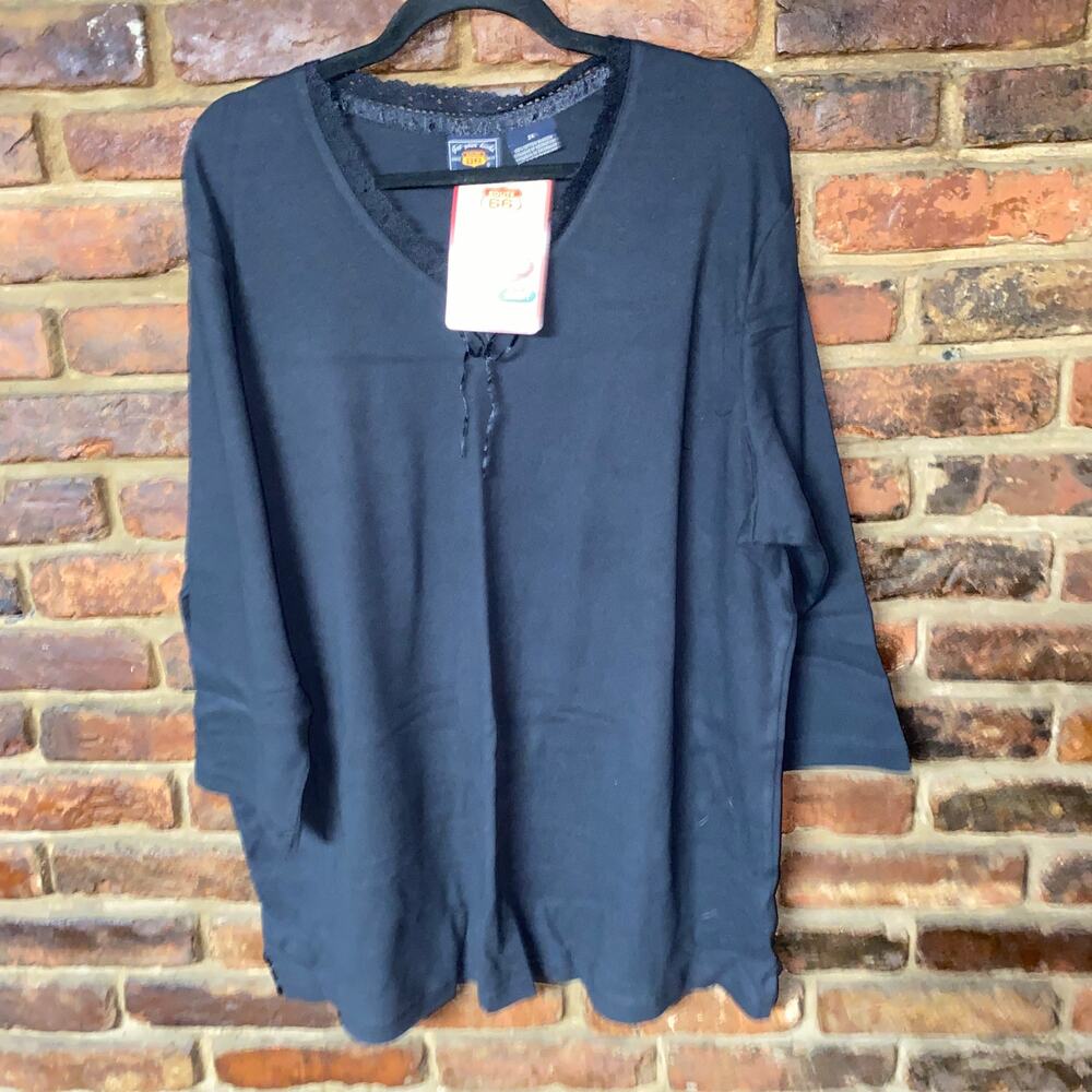 NWT Route 66 Black Lace Trim V-Neck 3/4 Sleeve Blouse Women's Size 2X
